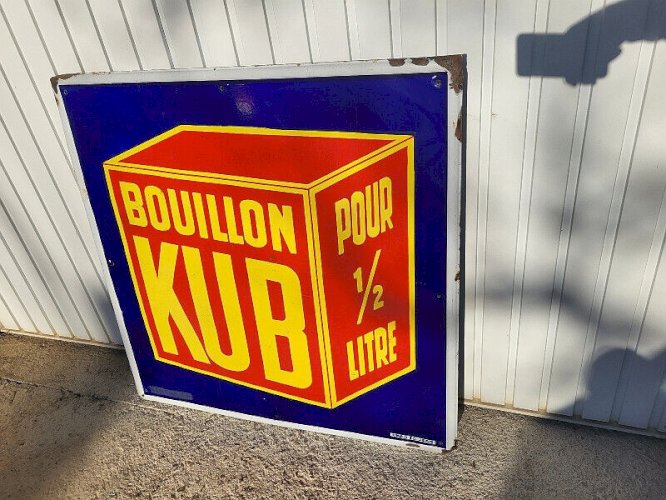 GRANDE PLAQUE PUBLICITAIRE EMAILLEE ANCIENNE BOUILLON KUB 1930