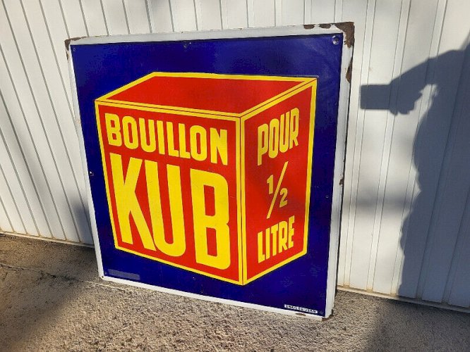 GRANDE PLAQUE PUBLICITAIRE EMAILLEE ANCIENNE BOUILLON KUB 1930