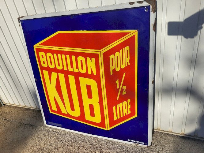 GRANDE PLAQUE PUBLICITAIRE EMAILLEE ANCIENNE BOUILLON KUB 1930