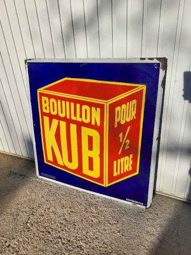 GRANDE PLAQUE PUBLICITAIRE EMAILLEE ANCIENNE BOUILLON KUB 1930