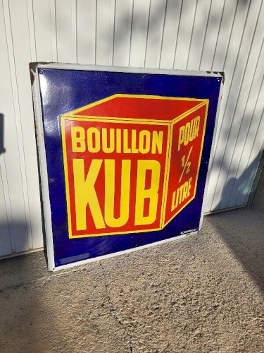 GRANDE PLAQUE PUBLICITAIRE EMAILLEE ANCIENNE BOUILLON KUB 1930
