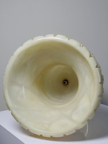 Grande potiche médicis en albatre/marbre jaunâtre style belle époque