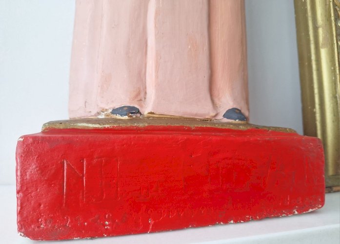 Grande statue ancienne de la Vierge, décoration religieuse vintage