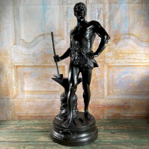 Grande Statue d’Art Ancienne en Bronze Signée MAURICE CONSTANT 60 Cm Le FORGERON