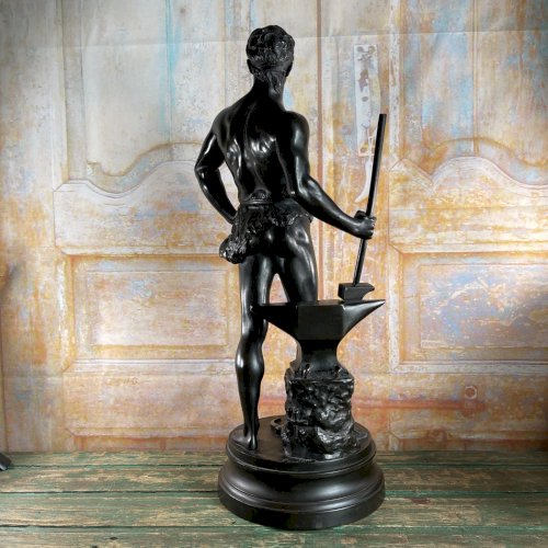 Grande Statue d’Art Ancienne en Bronze Signée MAURICE CONSTANT 60 Cm Le FORGERON