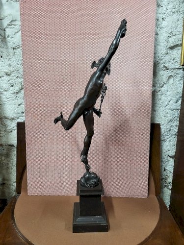 GRANDE STATUE EN BRONZE DE MERCURE VOLANT DE 84 CM DE HAUT