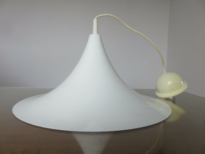 GRANDE SUSPENSION TROMPETTE BLANCHE  AMILUX  ANNEES 70 VINTAGE