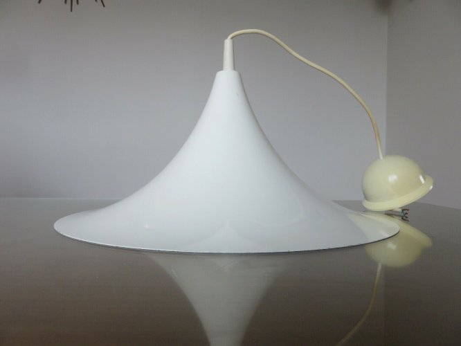 GRANDE SUSPENSION TROMPETTE BLANCHE  AMILUX  ANNEES 70 VINTAGE