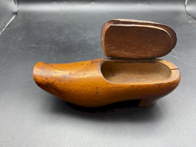 Grande tabatière chaussure sabot bois sculpté Art Populaire snuffbox XIXème