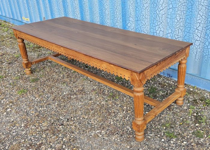 grande table à manger en teck massif avec 2 tiroirs à couverts