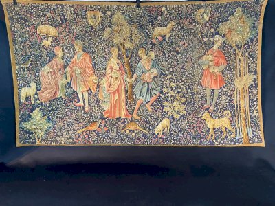 Grande tapisserie 190x110 style XVe La Danse par Artis Flora Musée du Louvres