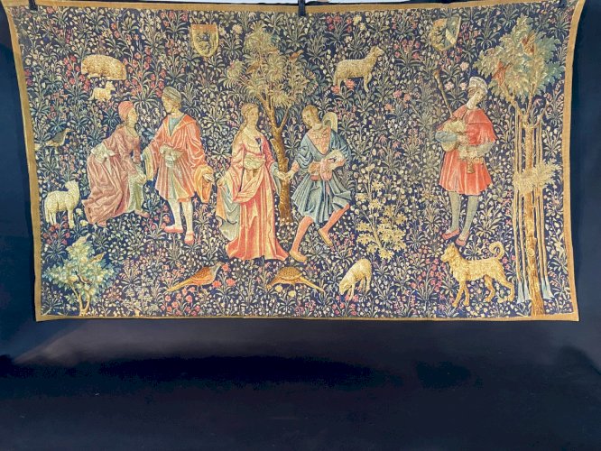 Grande tapisserie 190x110 style XVe La Danse par Artis Flora Musée du Louvres