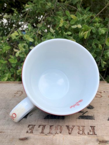 Grande tasse bol rouge et blanche motifs poules