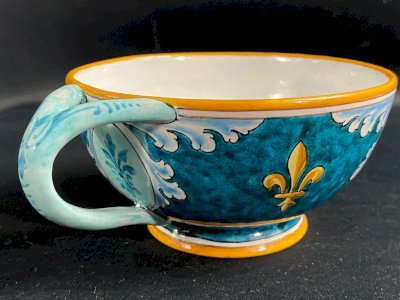 Grande tasse déjeuner à anse fleur de lys faïence Blois Bruneau Balon Ulysse
