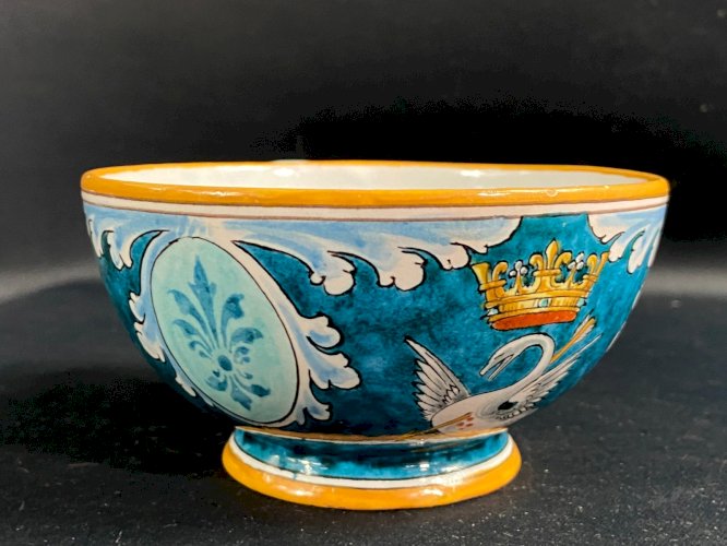 Grande tasse déjeuner à anse fleur de lys faïence Blois Bruneau Balon Ulysse