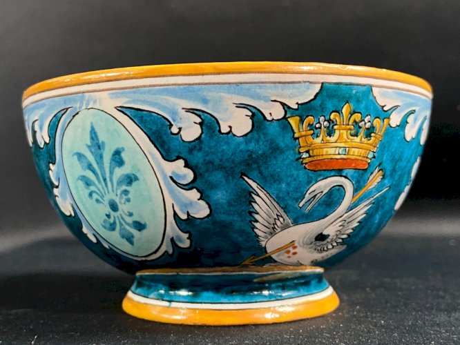 Grande tasse déjeuner à anse fleur de lys faïence Blois Bruneau Balon Ulysse