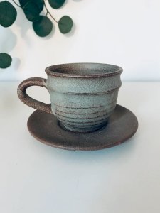 Large vintage stoneware cup and saucer from the 70s