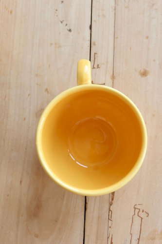 Grande tasse vintage céramique jaune à fleurs peintes à la main