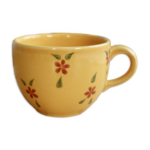Grande tasse vintage céramique jaune à fleurs peintes à la main