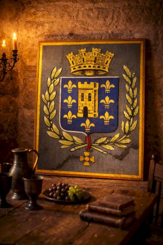 Grande Tenture Héraldique Fleur de Lys 108cm – Décor Château Médiéval Blason Roy