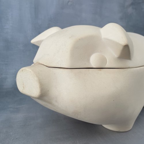 Grande terrine boite cochon intérieur émaille craquelée Long.~ 40.5 cm