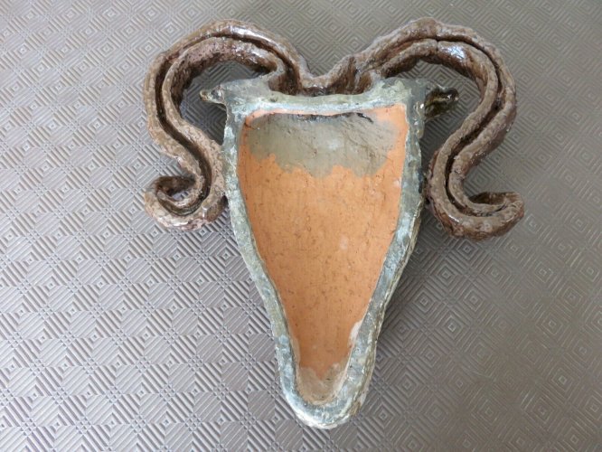 GRANDE TETE DE BELIER PSYCHEDELIQUE CERAMIQUE DECORATION MURALE ANNEES 60 70 