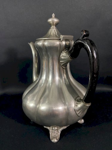 Grande théière cafetière godronnée en étain anglais Sheffield