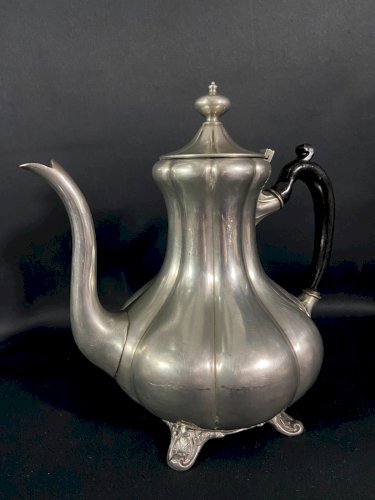 Grande théière cafetière godronnée en étain anglais Sheffield