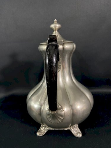 Grande théière cafetière godronnée en étain anglais Sheffield