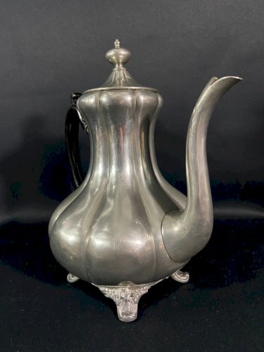 Grande théière cafetière godronnée en étain anglais Sheffield