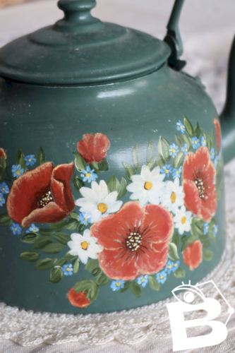 Grande théière décorative ancienne métal vert