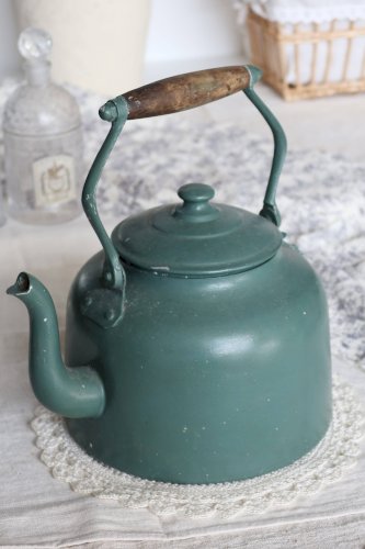 Grande théière décorative ancienne métal vert