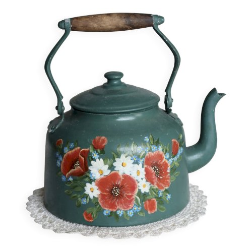 Grande théière décorative ancienne métal vert