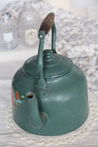 Grande théière décorative ancienne métal vert