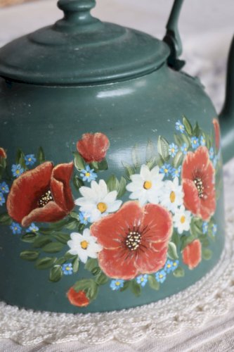 Grande théière décorative ancienne métal vert