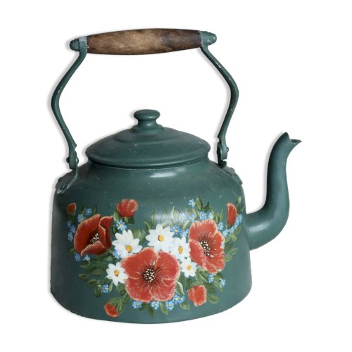 Grande théière décorative ancienne métal vert