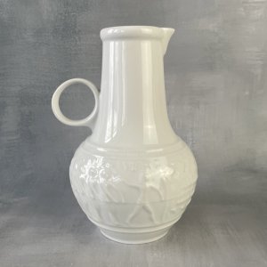 Grande verseuse pichet carafe jug élégante porcelaine blanche à décor égyptien