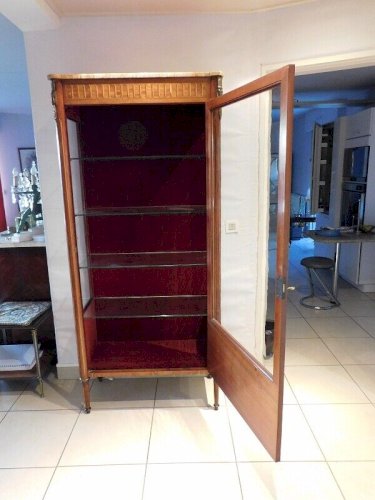 GRANDE VITRINE 1 PORTE EN MARQUETERIE STYLE LOUIS XVI