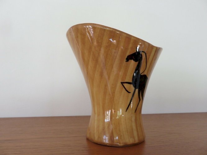 GRANDJEAN JOURDAN VALLAURIS VASE EN CERAMIQUE FORME LIBRE SIGNE ASPECT FAUX BOIS