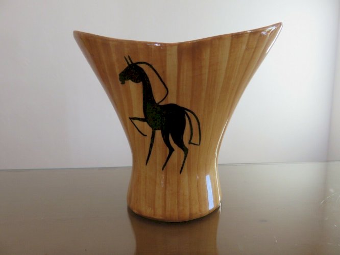 GRANDJEAN JOURDAN VALLAURIS VASE EN CERAMIQUE FORME LIBRE SIGNE ASPECT FAUX BOIS