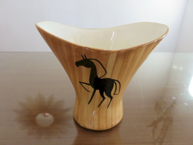 GRANDJEAN JOURDAN VALLAURIS VASE EN CERAMIQUE FORME LIBRE SIGNE ASPECT FAUX BOIS