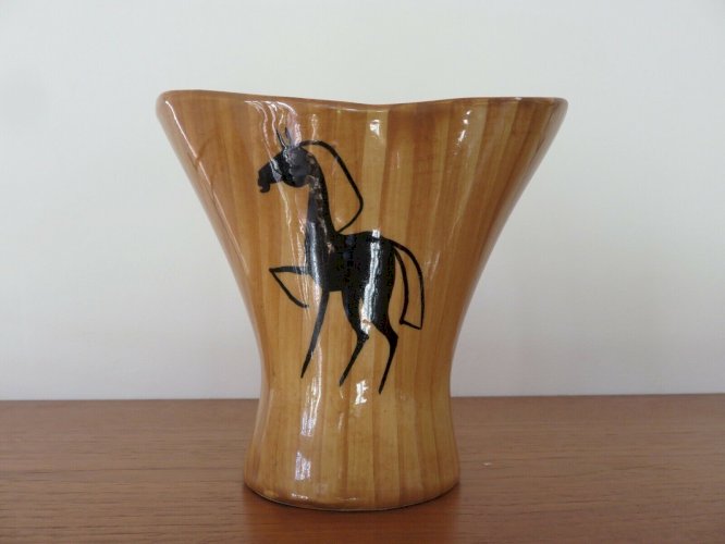 GRANDJEAN JOURDAN VALLAURIS VASE EN CERAMIQUE FORME LIBRE SIGNE ASPECT FAUX BOIS