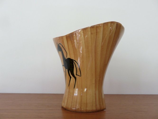 GRANDJEAN JOURDAN VALLAURIS VASE EN CERAMIQUE FORME LIBRE SIGNE ASPECT FAUX BOIS