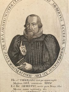Gravure 1650 Johannes Saubert bibliothécaire théologien Nuremberg portrait Art