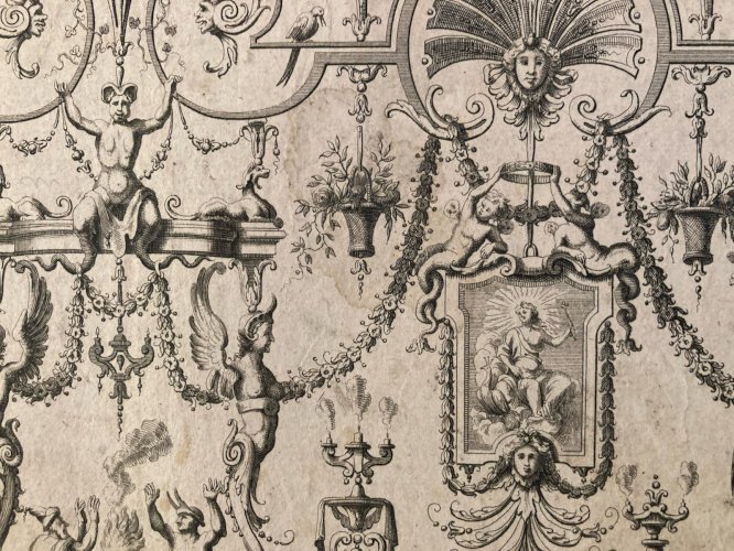 Gravure 1680 XVIIe Jean Berain Grotesque Mascaron Etching Ancien Old Louis XIVe
