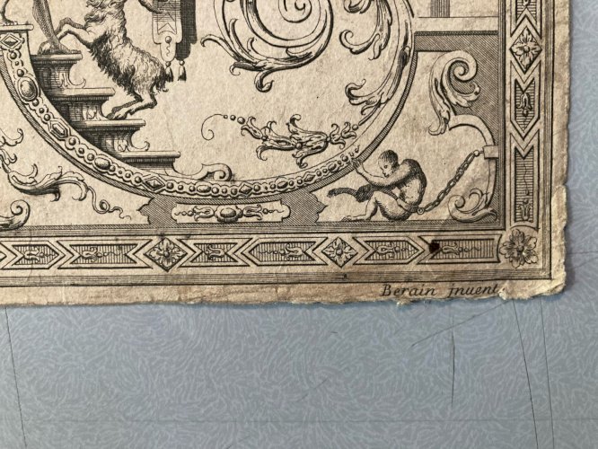 Gravure 1680 XVIIe Jean Berain Grotesque Mascaron Etching Ancien Old Louis XIVe