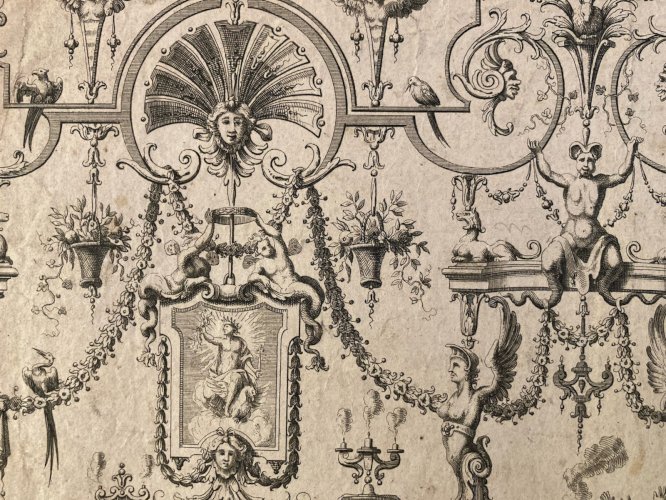Gravure 1680 XVIIe Jean Berain Grotesque Mascaron Etching Ancien Old Louis XIVe