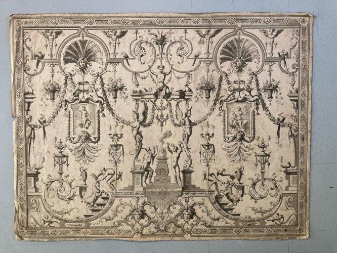 Gravure 1680 XVIIe Jean Berain Grotesque Mascaron Etching Ancien Old Louis XIVe