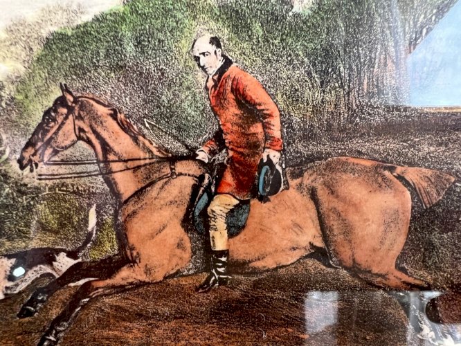 Gravure 1815 – T. Goosey, piqueur des Belvoir Hounds – signée Davis – Chasse