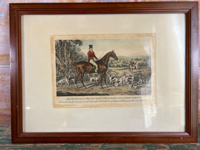 Gravure 1837 John Mytton à cheval chasse à courre anglaise signée W. Giller